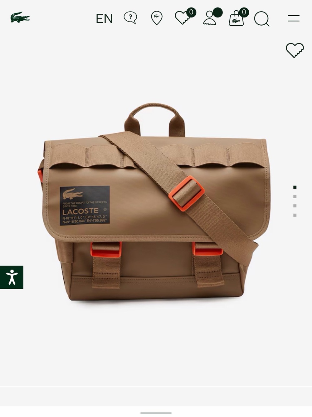 Lacoste Tan Messenger Bag with Orange Accents